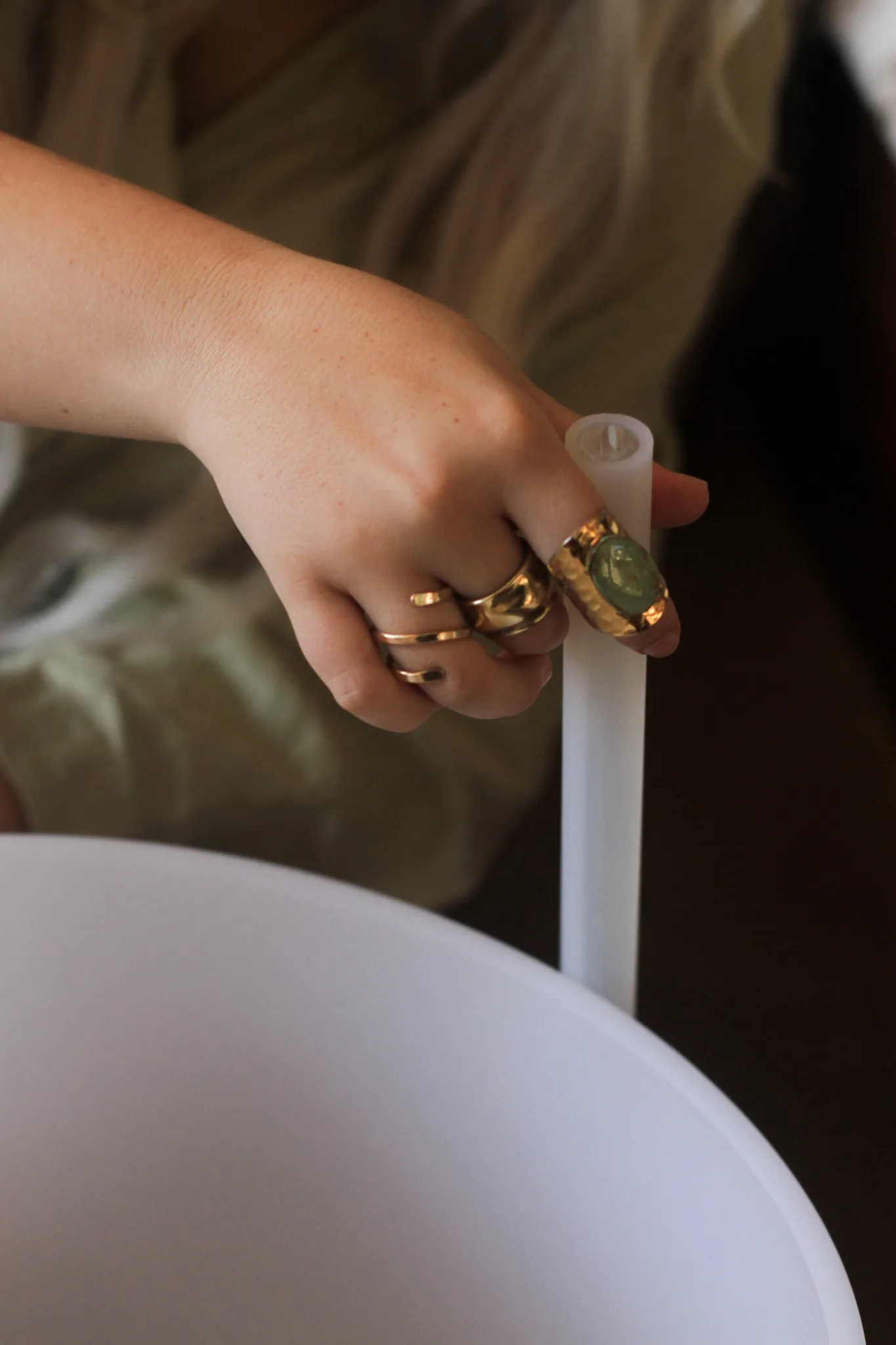 Crystal singing bowl detail
